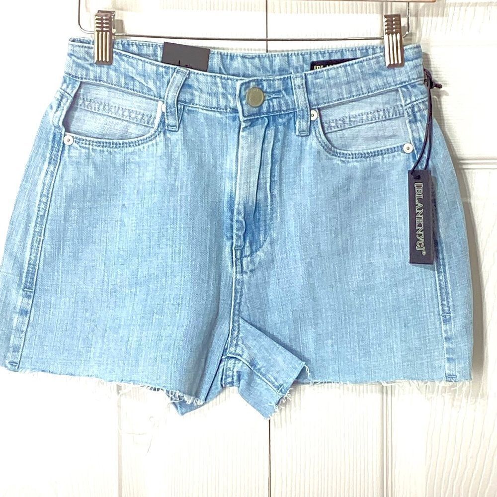 Blank NYC The Reeve Cut Out Pocket Stay Put Denim Shorts Raw Hem Size 24 NWT